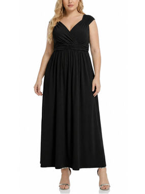 NY Collection Women's 3X Black Ruched Empire Waist Maxi Dress Plus Size NWT